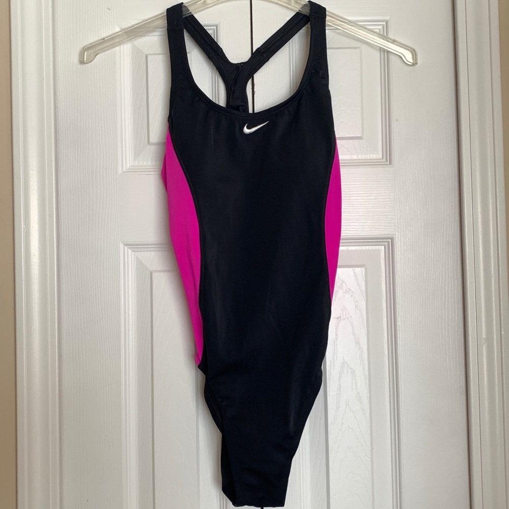 Nike low back criss cross pink/ black swimwear - M